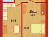 1-к квартира, 44 м², 7/16 эт.