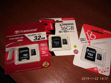 Карты памяти MicroSD 16гб и 32Гб