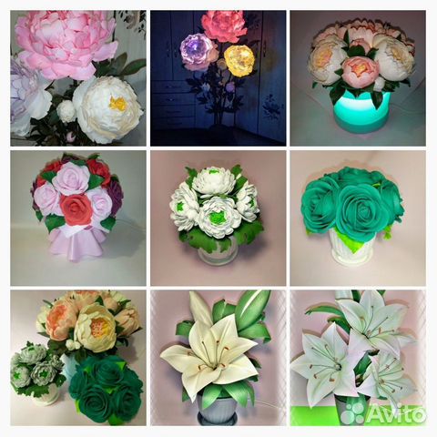 Букеты-светильники, ростовые цветы, ночники