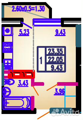 1-к квартира, 23 м², 4/9 эт.