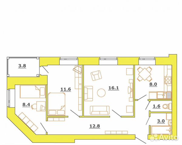 3-к квартира, 65.3 м², 1/5 эт.