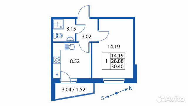 1-к квартира, 28.9 м², 1/18 эт.