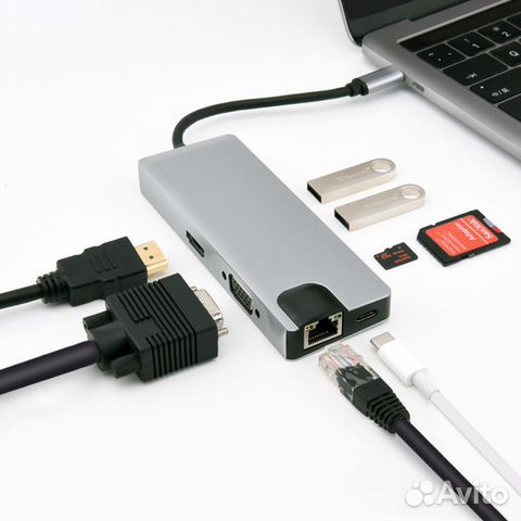 Универсальный переходник 8в1 для порта USB type-C Универсальный переходник 8в1 для порта USB type-C