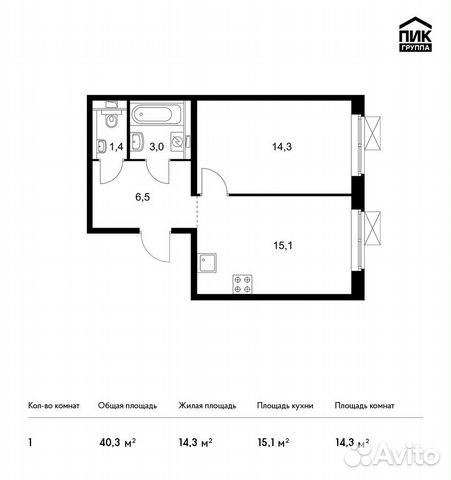 1-к квартира, 40.3 м², 22/25 эт. 1-к квартира, 40.3 м², 22/25 эт.