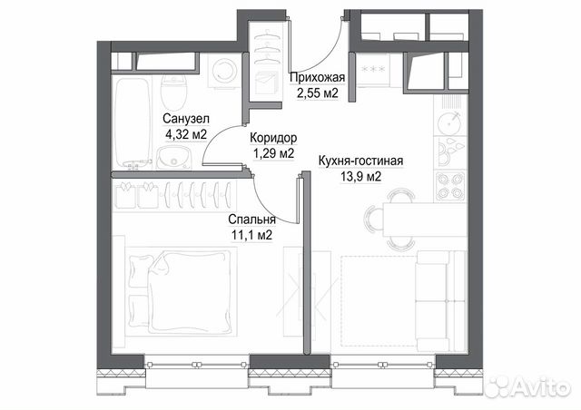 1-к квартира, 34 м², 41/45 эт. 1-к квартира, 34 м², 41/45 эт.