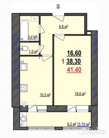1-к квартира, 41.4 м², 3/7 эт. 1-к квартира, 41.4 м², 3/7 эт.