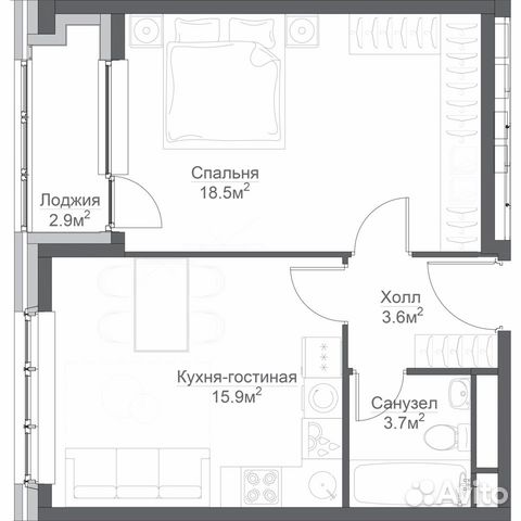 1-к квартира, 45.8 м², 14/16 эт.