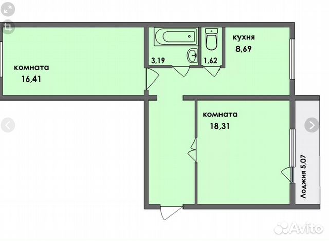 2-к квартира, 57.2 м², 1/10 эт.
