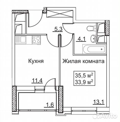 1-к квартира, 35.5 м², 19/22 эт. 1-к квартира, 35.5 м², 19/22 эт.