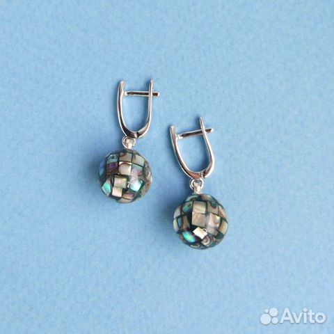 Серьги черный перламутр круглый