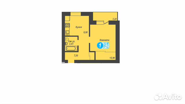 1-к квартира, 37.3 м², 1/9 эт.