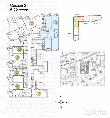 3-к квартира, 90 м², 5/22 эт.