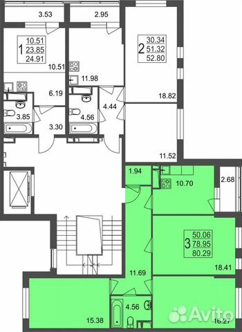 3-к квартира, 80.3 м², 7/8 эт.