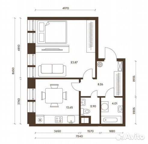 1-к квартира, 53 м², 2/19 эт.