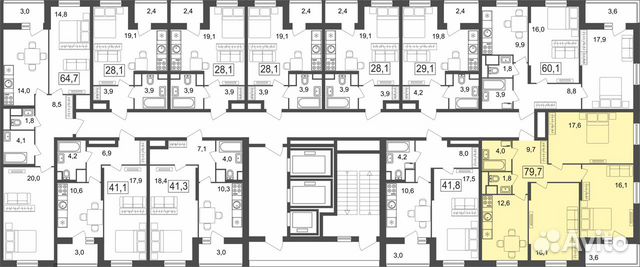 3-к квартира, 79.7 м², 12/25 эт.