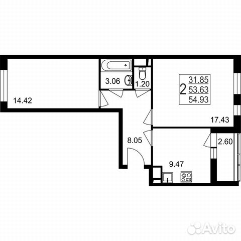 2-к квартира, 54.9 м², 7/8 эт. 2-к квартира, 54.9 м², 7/8 эт.