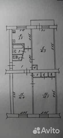 3-room apartment, 62 m2, 2/5 floor.