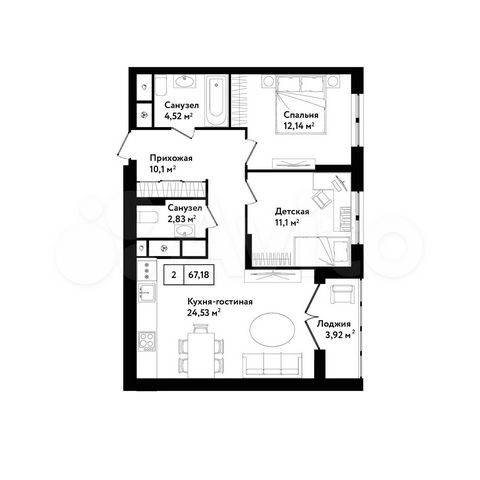 2-к. квартира, 67,2 м², 21/25 эт.