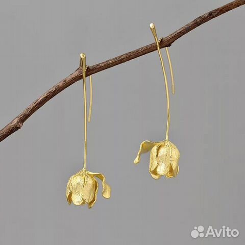 Серьги перевернутые тюльпаны Sakura Dream позолота