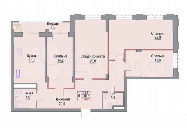 4-к. квартира, 126 м², 7/8 эт.