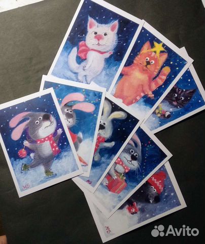 Открытки авторские Котики и Кролики