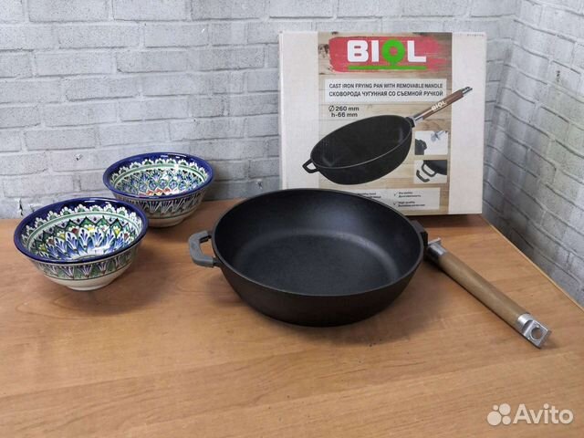Сковорода-сотейник чугунная 260х66мм с дер. ручкой
