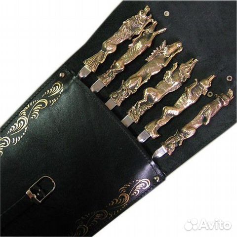 Шампуры литые звери в кожаном чехле