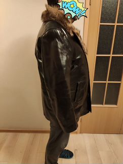 Мужская удлинённая зимняя кожаная куртка-дубленка