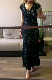 Платье вечернее в пол чёрное кружевное