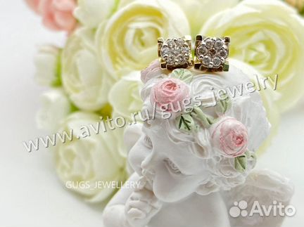 Золотые Серьги пусеты с бриллиантами damiani