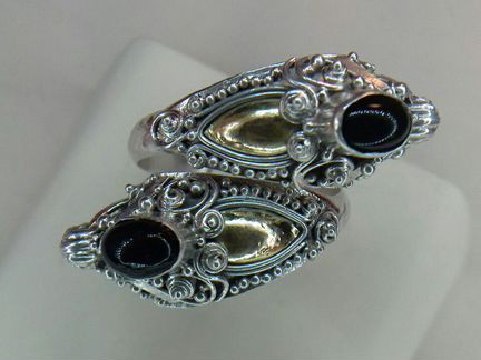 Серебро 925 пробы,Комплект с Обсидианом и Золотом