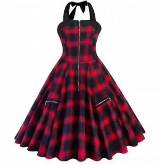 Платье клёш в клетку с открытой спиной