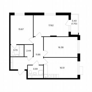 3-к квартира, 89.5 м², 14/27 эт.