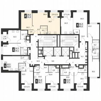 2-к квартира, 54.4 м², 2/38 эт.
