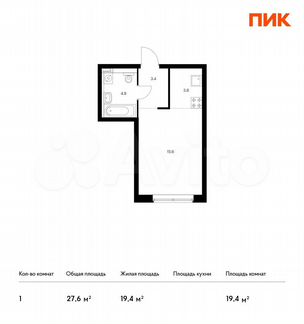 Квартира-студия, 27.6 м², 19/21 эт.