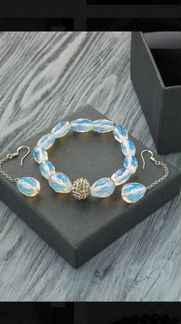 Набор: Браслет и серьги с лунным камнем иск