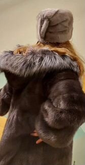 Шуба норка, капюшон блюфрост
