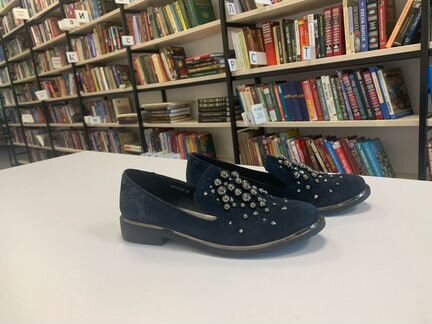 Синие лоферы женские 37-38 размер (на стопу21-22см