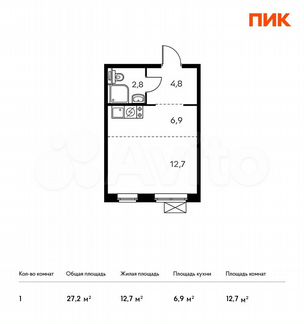 Квартира-студия, 26.9 м², 25/25 эт.