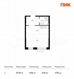 Квартира-студия, 27.3 м², 29/33 эт.