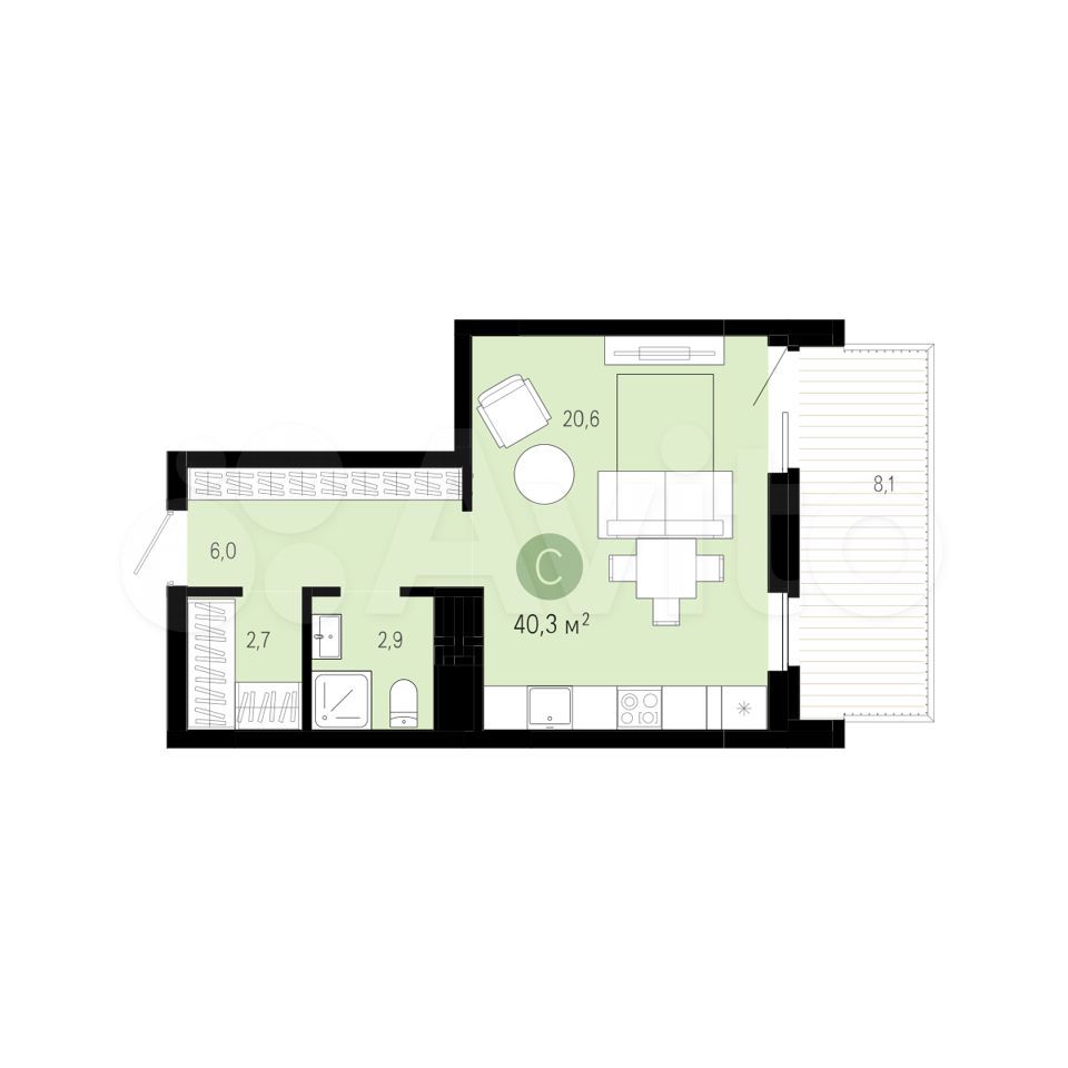 83522223209 Квартира-студия, 40.3 м², 5/9 эт.
