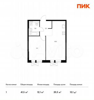 1-к квартира, 41.5 м², 13/30 эт.