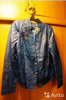 Пиджак женский, new, экокожа, васильковый