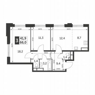3-к квартира, 66 м², 23/27 эт.