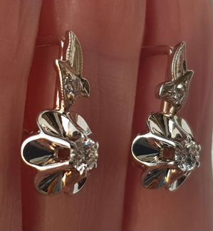 Золотые серьги СССР с бриллиантами 0,38ct