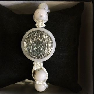 Браслет шамбала с розовым агатом цветок жизни