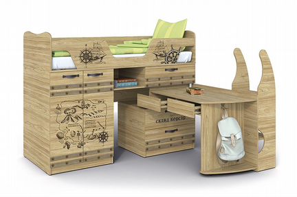 Детская Кровать с выдвижным столом сканд Корсар-1