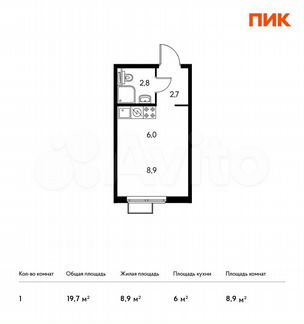 Квартира-студия, 19.7 м², 9/17 эт.