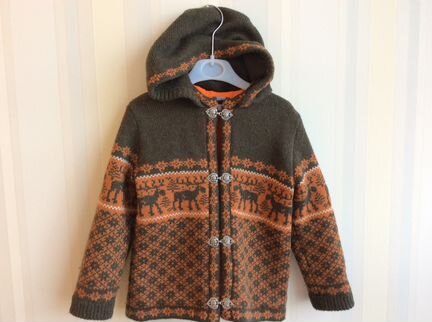 Шерстяной кардиган с капюшоном на подкладке на 4-6