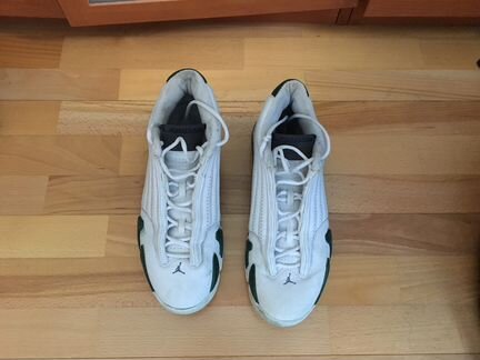 Nike air jordan retro 14 бело/зеленые 44.5 11.5 us